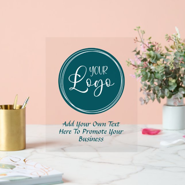 Teal Business Logo with Promo Text Acrylic Sign (Wedding)