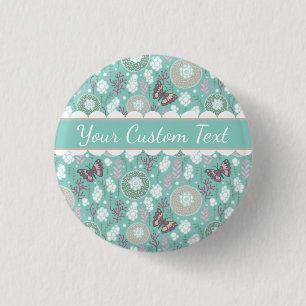 Teal Butterflies and Bubbles 1 Inch Round Button