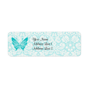 Teal Butterfly; Damask Pattern