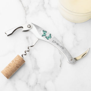 Teal Butterfly Floral Corkscrew