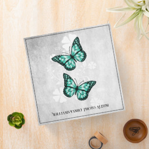 Teal Butterfly Floral Family Photo Album Binder