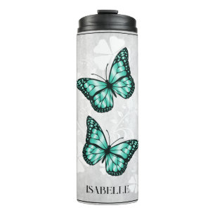 Teal Butterfly Floral Personalized Thermal Tumbler