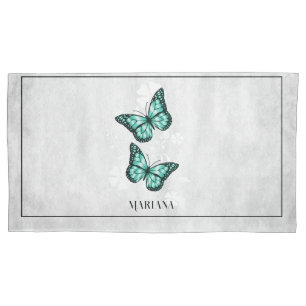 Teal Butterfly Floral Pillow Case