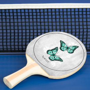 Teal Butterfly Floral Ping Pong Paddle