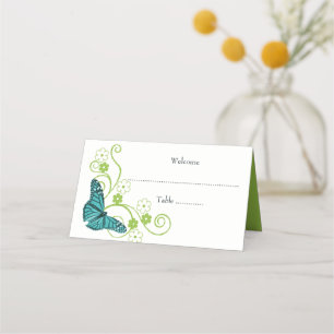 Teal Butterfly Floral Reception Place Card