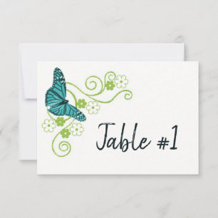 Teal Butterfly Floral Reception Table Card