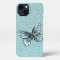 Teal Butterfly in Chain Link Fence Design