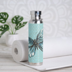Teal Butterfly in Fence Pattern  Water Bottle