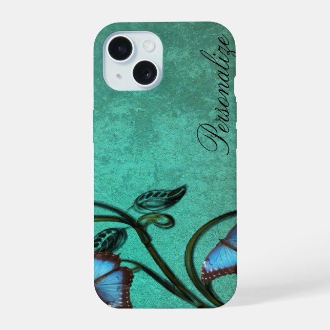 Teal Butterfly Pair iPhone 15 Case (Back)