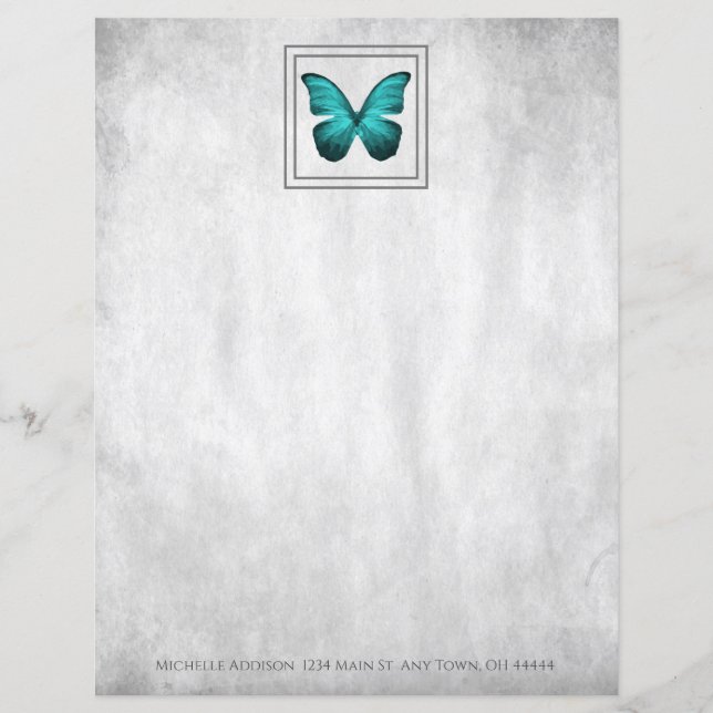 Teal Butterfly Personalized Paper Sheet (Front)