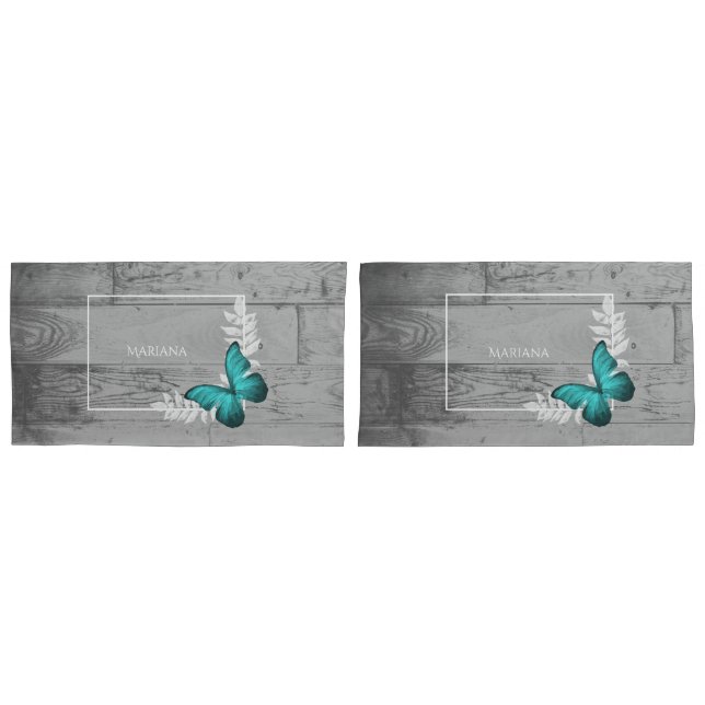 Teal Butterfly Pillow Case (Front-Set)