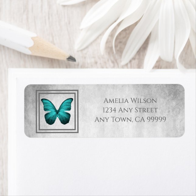 Teal Butterfly Return Address Label (Insitu)