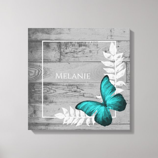 Teal Butterfly Rustic Canvas Print (Front)