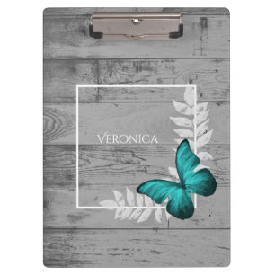 Teal Butterfly Rustic Clipboard