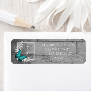 Teal Butterfly Rustic Label