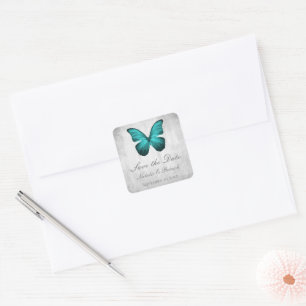 Teal Butterfly Save the Date Stickers