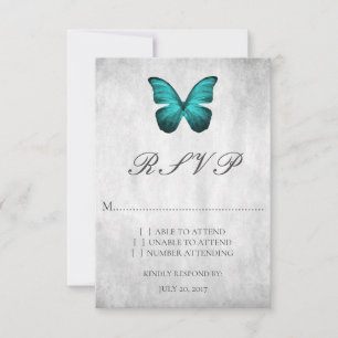 Teal Butterfly Wedding RSVP Card