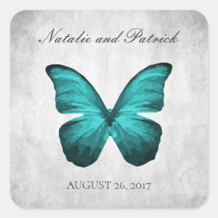 Teal Butterfly Wedding Stickers