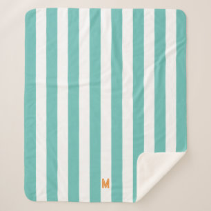 Teal Cabana Stripe & Personalized Orange Monogram Sherpa Blanket