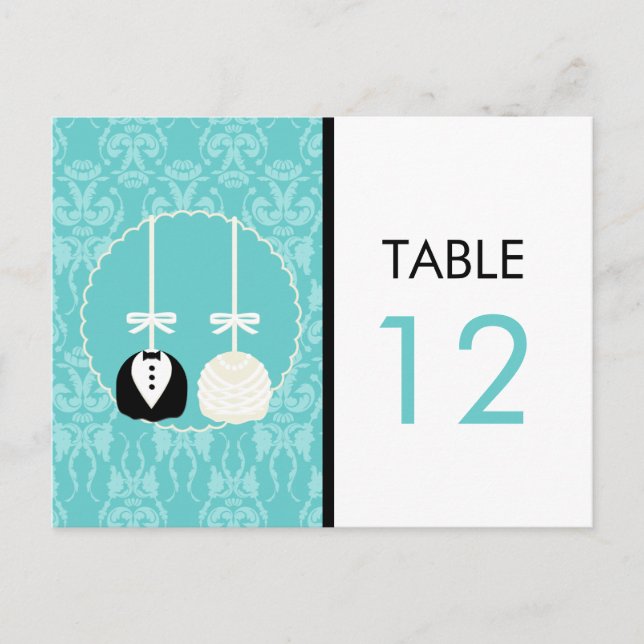 Teal Cake Pop Table Number Card (Front)