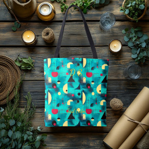 Teal Calm Abstract – Modern in Teal, Yellow, Black Tote Bag