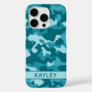 Teal Camouflage Personalized iPhone 16 Pro Case