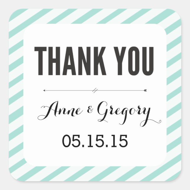 Teal Carnival Stripes Thank You Favour Stickers (Front)
