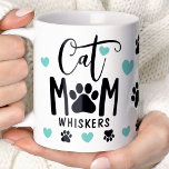 Teal Cat Mom Pawprint Personalized Pet Photo Coffee Mug<br><div class="desc">Celebrate your love for cats with this Teal Cat Mom Pawprint Personalized Photo Mug. Featuring a cute pawprint design and customizable with your cat's photo and name, this mug is perfect for cat lovers. Made from durable ceramic, it’s microwave and dishwasher safe, ideal for daily use or as a thoughtful...</div>