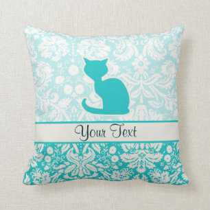 Teal Cat Throw Pillow