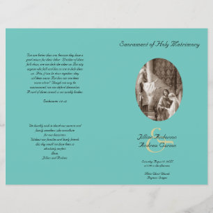 Teal Catholic Folded Wedding Program Template