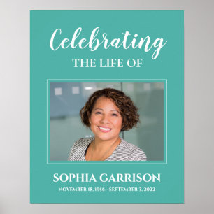 Teal Celebration Of Life with Photo Funeral Poster