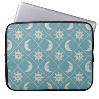 Teal Celestial Sun And Moon Laptop Sleeve