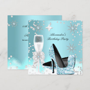 Teal Champagne High Heels Birthday Party Invitation