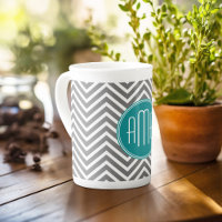 Teal Charcoal Chevrons Custom Monogram
