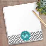 Teal Charcoal Chevrons Custom Monogram Notepad<br><div class="desc">Blue and Gray - A bold art deco pattern in fresh,  cheerful colors. If you need to adjust the monograms,  click on the customize it button and make changes.</div>