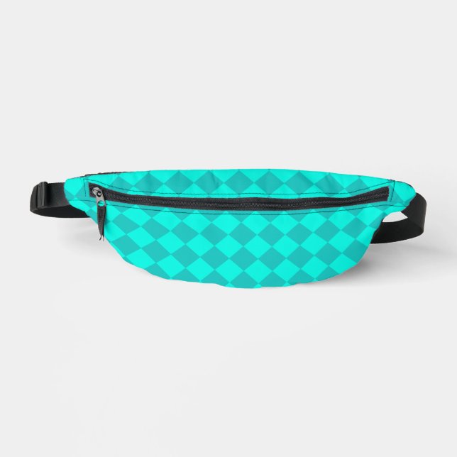 Teal Chequered Diamond Pattern Fanny Pack (Front)