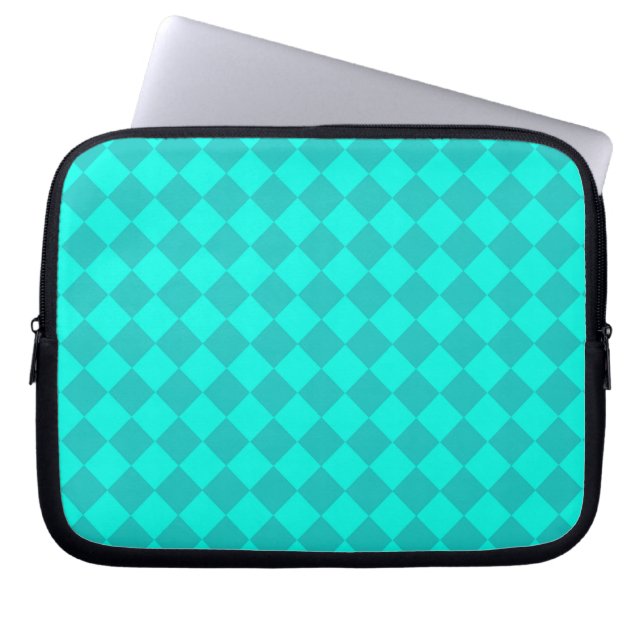 Teal Chequered Diamond Pattern  Laptop Sleeve (Front)