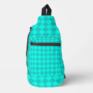 Teal Chequered Diamond Pattern Sling Bag