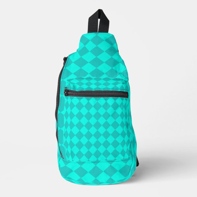 Teal Chequered Diamond Pattern Sling Bag (Front)