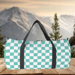 Teal Chequered Duffle Bag<br><div class="desc">Teal chequered square pattern duffle bag</div>
