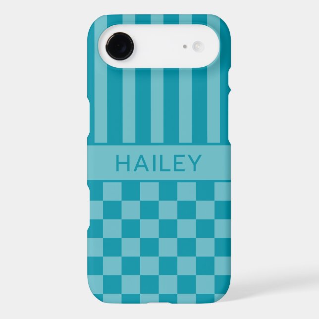 Teal Chequered Striped Personalized (Back)