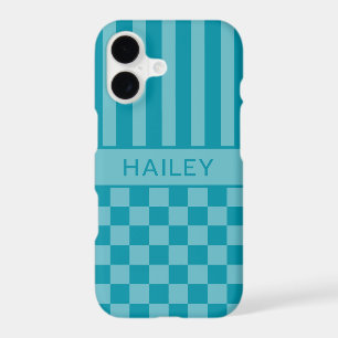 Teal Chequered Striped Personalized