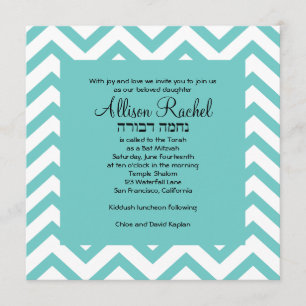 Teal Chevron Bat Mitzvah Invitation