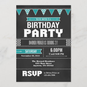Teal Chevron Chalkboard Birthday Invitation