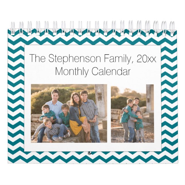 Teal Chevron Custom Photo Collage 24-Image Calendar (Cover)