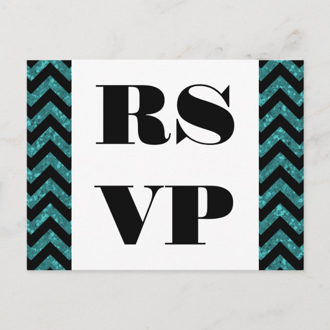 Teal Chevron Glitter RSVP Postcard (Front)