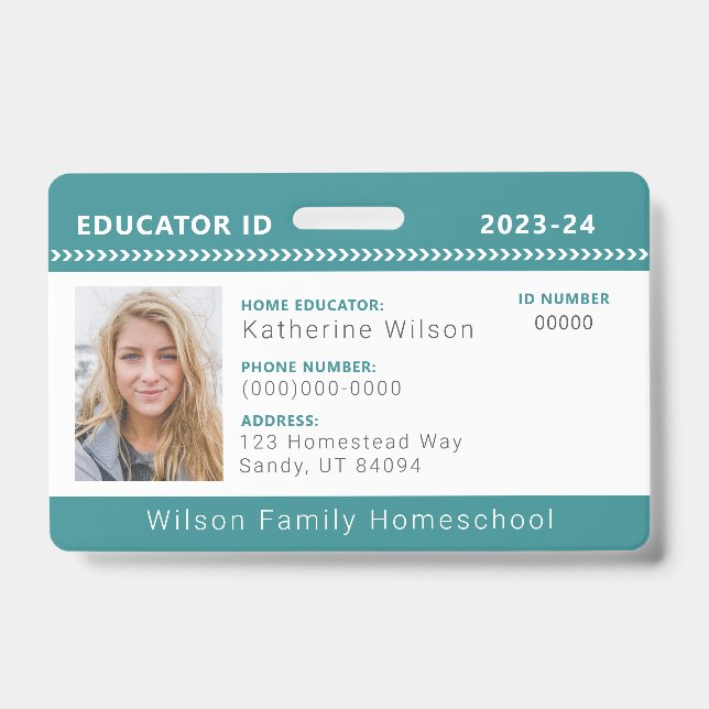 Teal Chevron Homeschool Educator ID Badge (Front)