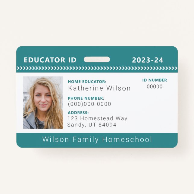 Teal Chevron Homeschool Educator ID Badge (Front)