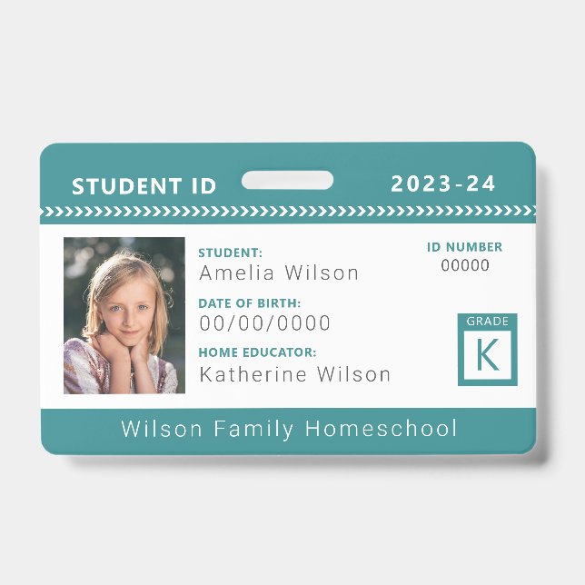 Teal Chevron Homeschool Student ID Badge (Front)