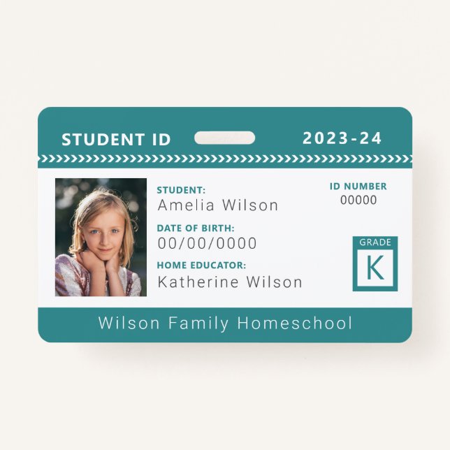 Teal Chevron Homeschool Student ID Badge (Front)